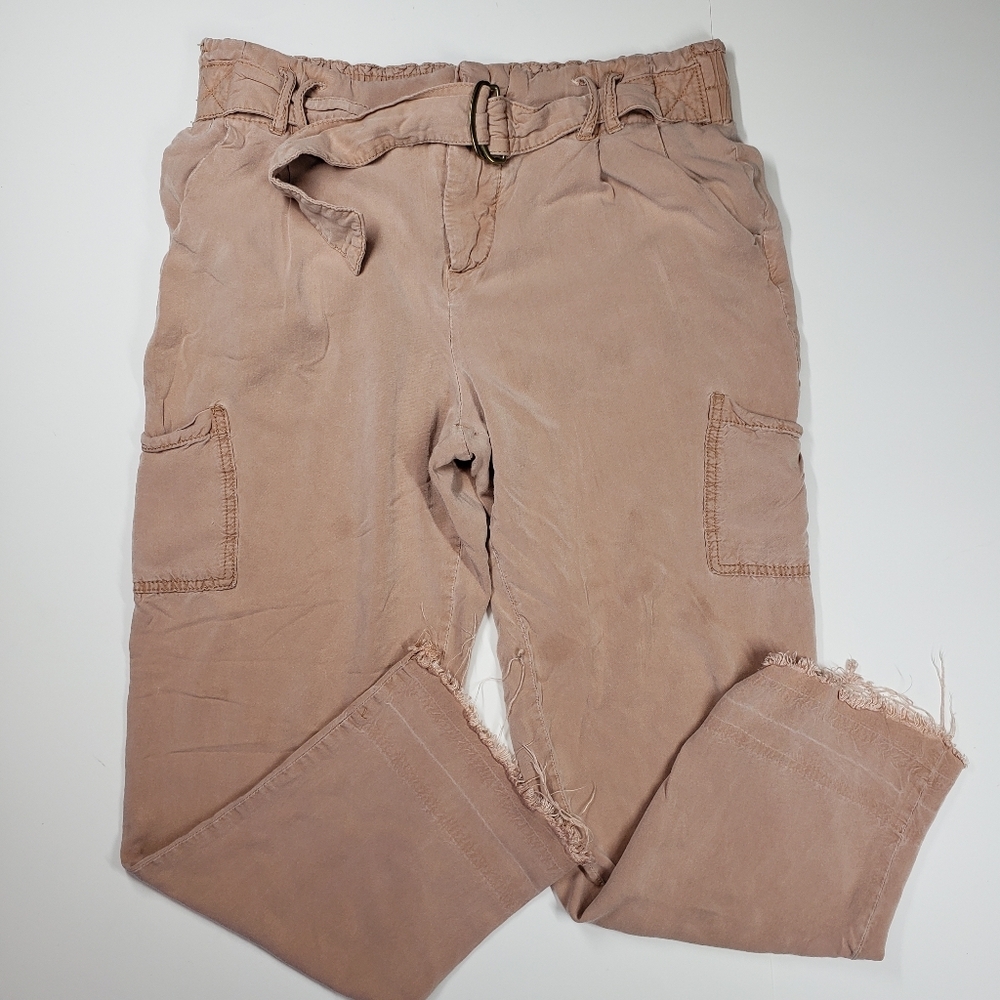 Free People Belted Waist Slouchy Pants With Raw Hem Size 6